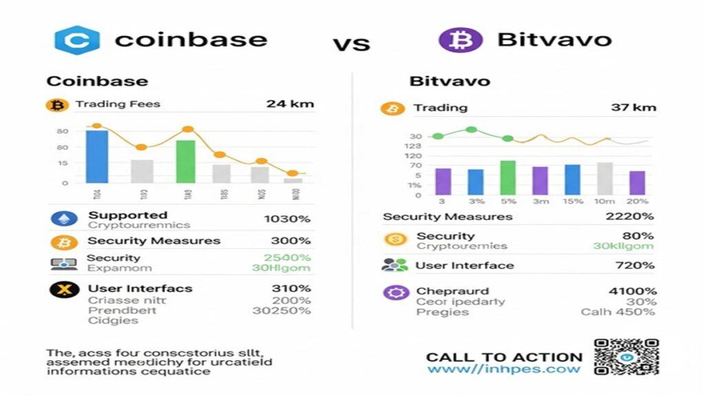 Info comparing Coinbase and Bitvavo, showcasing features, fees, and security of both cryptocurrency exchanges.